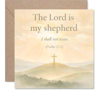 Comforting Sympathy Card - Gentle Words of Faith - Serene Landscape and Cross with Psalm 23:1 - A Thoughtful Gesture in Difficult Times - 145mm Square, Envelope Included