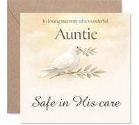 Comforting Sympathy Card - Loss of Auntie - Gentle Words of Peace - Soft Dove and Pastel Floral Design for a Loving Remembrance - 145mm Square, Envelope Included