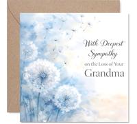 Comforting Sympathy Card - Loss of Grandma - Gentle Thoughts During a Difficult Time - Soft Blue Dandelion Design for Grandma - 145mm Square, Envelope Included