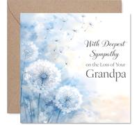 Comforting Sympathy Card - Loss of Grandpa - Gentle Words in a Difficult Moment - Soft Blue Dandelion Design with Delicate Florals - 145mm Square, Envelope Included