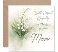 Comforting Sympathy Card - Loss of Mom - Gentle Support in Tough Times - Delicate Lily of the Valley Flowers in Soft Green and White - 145mm Square, Envelope Included