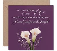 Comforting Sympathy Card - Loss of Nan - Gentle Wishes in Difficult Times - Elegant Calla Lilies on Soft Purple - 145mm Square, Envelope Included