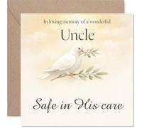 Comforting Sympathy Card - Loss of Uncle - A Gentle Touch in a Difficult Time - Soft Dove and Olive Branch Motif Brings Peace - 145mm Square, Envelope Included