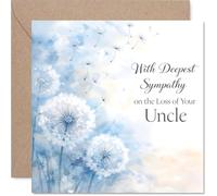 Comforting Sympathy Card - Loss of Uncle - Gentle Support in Difficult Times - Serene Dandelion and Blue Floral Motif - 145mm Square, Envelope Included
