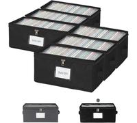 ComfortKeeper 6 Pack Fabric DVD Storage Box with Clear PVC Lid, Holds 25 Standard DVD Cases, Sturdy Non-Woven Fabric with Cardboard Support for Movie Collection, Black