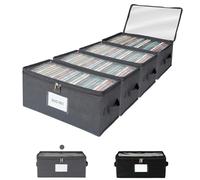 ComfortKeeper Fabric DVD Storage Box with Clear PVC Lid, 4 Pack, Gray | Holds 25 Standard DVD Cases per Box, Zipper Closure for Dust Protection, Portable DVD Organizer for Movie Collection