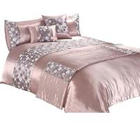 ComfortStyle Luxury Romi Floral Embroidered Duvet Cover Set - Sequin Flower Quilt Cover Bedding with Matching Pillowcases (Pink, Super King Duvet Set)
