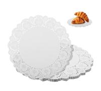 comfoyar 100 Pieces White Lace Paper Doilies, 34cm Round Disposable Doilies Placemats, Cake Packaging Pads for Fried Food Cakes Kitchen Baking Dining Party Weddings Christmas, Tableware Decoration