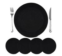 comfoyar 33cm Round Woven Halloween Placemats for Table Set of 4, Black | Non-Slip, Heat Resistant and Washable Place Mat, Cotton Braided Table Mats for Plates Dining Party Kitchen Home Farmhouse