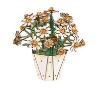 Comfoyar 3D Puzzle Wooden Flower, Artificial Flowers Model Kits for Adults to Build, DIY Construction Craft Kits, Home Decor and Birthday Valentine for Women, White Crystal Daisy