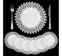 comfoyar 6 Pieces 35 cm White Lace Doilies for Table, Round Vintage Rustic Cotton Handmade Placemats for Kitchen Dining Furniture Wedding Party Table Cup Vase Decoration