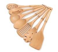 comfoyar Beech Wooden Kitchen Utensil Set, 7 Pcs Kitchen Cooking Utensils Set with Spatula and Ladle, Wooden Spoons for Cooking, Heat Resistant Cookware Accessories for Nonstick Pan