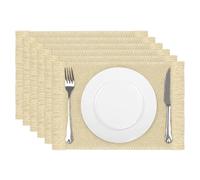 comfoyar Beige Rectangular Braided Placemats Set of 6, 30x44 cm Non-Slip Paper Woven Place Mats with Tassel, Heat Resistant Table Mats for Indoor Kitchen Dining Party Table Decoration