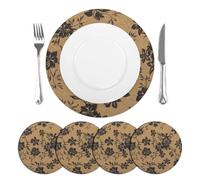 comfoyar Boho Print Round Placemats Set of 4, 38x38 cm Non-Slip Cork Place Mats with Rubber Back, Washable Waterproof Table Mats for Indoor Kitchen Dining Party Table Decoration