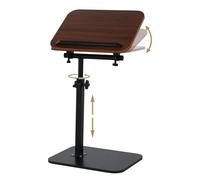 comfoyar C Shaped Side Table Adjustable Height, 360° Swivel 180° Flip Bedside Table with Slat for Sofa Bathtub, Laptop Stand TV Coffee Sofa Tray End Table for Snack Drinks Eating, Small Space, Brown