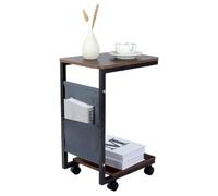 comfoyar C Shaped Side Table, Wood End Bedside Table with Wheels for Couch Chair Recliner, Slide Under Sofa Coffee Table TV Trays with Storage Bag for Small Space, Living Room, Bedroom, Office