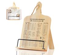 comfoyar Cookbook Stand for Kitchen, Wooden Recipe Book Holder with Measurement Conversion Chart for Cooking, Foldable Cook Book Stand for Display Reading, Hangable, Gifts for Women Mom Wife Friends