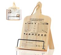 comfoyar Cookbook Stand for Kitchen, Wooden Recipe Book Holder with Measurement Conversion Chart for Baking, Foldable Cook Book Stand for Display Reading, Hangable, Gifts for Women Mom Wife Friends