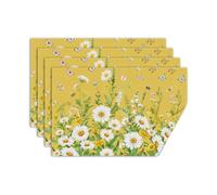comfoyar Daisy Spring Table Placemats Set of 4, 45x30cm Washable Heat Resistant Green Leaf Place Mats, Absorbent Natural Watercolor Summer Linen Table Mats for Kitchen Dinning Party Decoration