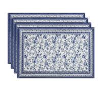 comfoyar Floral Branches Blue Placemats Set of 4, 30x45cm Non-Slip Vintage Flower Place Mats, Rustic Country Style, Washable Absorbent Table Mats for Framhouse Kitchen Dining Party Table Decoration