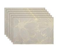 comfoyar Gold Daisy Placemats Set of 6, 30x45cm Non-Slip Vinyl Flower White Pressed Place Mats, Washable Waterproof Rectangular Modern Table Mats for Indoor Kitchen Dining Party Table Decoration