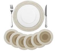 comfoyar Gradient Brown Round Braided Placemats Set of 6, 38x38 cm Non-Slip Polyester Cotton Woven Place Mats, Washable Spiral Design Table Mats for Indoor Kitchen Dining Party Table Decoration