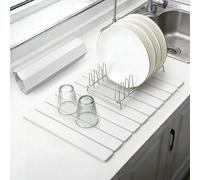 comfoyar Large Stone Dish Drying Mat for Kitchen Counter, Quick Dry Diatomaceous Earth Dish Drainer Matt, Water Absorbing Pad for Dishes Bottles Cups Utensils, Foldable, 60×39cm, White