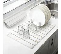 comfoyar Large Stone Dish Drying Mat for Kitchen Counter, Quick Dry Diatomaceous Earth Dish Drainer Matt, Gold Marbled Water Absorbing Pad for Dishes Bottles Cups Utensils, Foldable, 60×39cm, White