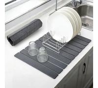 comfoyar Large Stone Dish Drying Mat for Kitchen Counter, Quick Dry Diatomaceous Earth Dish Drainer Matt, Water Absorbing Pad for Dishes Bottles Cups Utensils, Foldable, 60×39cm, Dark Grey
