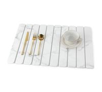 comfoyar Large Stone Dish Drying Mat for Kitchen Counter, Quick Dry Diatomaceous Earth Dish Drainer Matt, Marbled Water Absorbing Pad for Dishes Bottles Cups Utensils, Foldable, 60×39cm, White