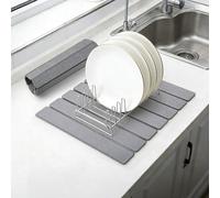 comfoyar Large Stone Dish Drying Mat for Kitchen Counter, Quick Dry Diatomaceous Earth Dish Drainer Matt, Water Absorbing Pad for Dishes Bottles Cups Utensils, Foldable, 40×30cm, Grey