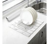 comfoyar Large Stone Dish Drying Mat for Kitchen Counter, Quick Dry Diatomaceous Earth Dish Drainer Matt, Marbled Water Absorbing Pad for Dishes Bottles Cups Utensils, Foldable, 40×30cm, White