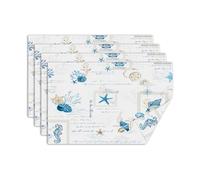 comfoyar Nautical Coastal Summer Table Placemats Set of 4, 45x30cm Washable Heat Resistant Starfish Conch Seashell Seahorse Place Mats, Absorbent Linen Table Mats for Kitchen Dinning Party Decoration