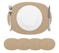 comfoyar Oval Woven Placemats Set of 4, Non-Slip Natural Flax Straw Braided Place Mats, Heat Resistant Rustic Wicker Table Mats for Kitchen Dining Party Table Home Decoration, 30x40 cm