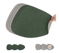 comfoyar PU Leather Placemats and Coasters Set of 6, 33x42cm Non-Slip Dual-Sided Heat Resistant Place Mats, Waterproof Washable Table Mats for Kitchen Dining Party Table Decoration(Green Grey)