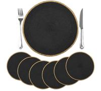 comfoyar Round Braided Placemats Set of 6, 36cm Halloween Woven Place Mats | Heat Resistant and Non-Slip, Table Mats for Home Kitchen Dining Party Restaurant Holiday Indoor Outdoor Decoration, Black
