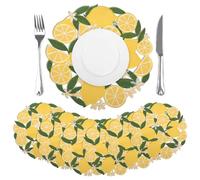 comfoyar Round Embroidered Placemats Set of 6, 35 cm Lemon Place Mats with Leaf Flower, Spring Summer Floral Cutwork Doilies Table Mats for Home Kitchen Dining Party Table Decoration