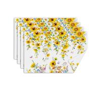 comfoyar Spring Summer Sunflower Table Placemats Set of 4, 45x30cm Washable Heat Resistant Daisy Green Leaf Rabbit Place Mats, Absorbent Linen Table Mats for Kitchen Dinning Party Decoration
