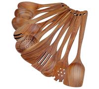 comfoyar Teak Wooden Kitchen Utensil Set, 10 Pcs Kitchen Cooking Utensils Set with Spatula and Ladle, Wooden Spoons for Cooking, Heat Resistant Cookware Accessories for Nonstick Pan