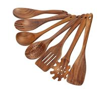 comfoyar Teak Wooden Spoons for Cooking, 7 Pieces Kitchen Cooking Utensils Set with Spatula and Ladle, Heat Resistant Kitchen Cookware for Nonstick Pan