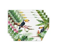 comfoyar Tropical Rainforest Toucan Table Placemats Set of 4, 45x30cm Washable Heat Resistant Flower Branch Place Mats, Absorbent Natural Summer Linen Table Mats for Kitchen Dinning Party Decoration