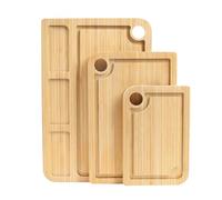 comfoyar Wooden Chopping Boards Set of 3, Reversible Bamboo Cutting Board for Kitchen with Compartments and Juice Grooves, Serving Boards with Easy Grip Handle for Meat Vegetables Fruit Cheeses Bread