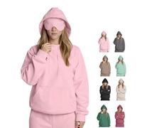 Comfrt Hoodie, Travel Hoodie with Built-In Sleep Eye Mask for Airplane Mode, Wearable Blanket with Hidden Pockets for Men, Women Sweatshirt (UK, Alpha, S, Regular, Regular, Pink)