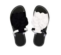 Comfy Ankle Strap Flat Sandals for Women Ladies' Slippers Summer Flower Double Decoration One Large Size Flat Bottom Beach Casual Slippers Brown Sliders Women Womens White Size 5 (Black,7.5)