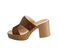 Comfy Ankle Strap Heeled Sandals for Women Women's Open Toe Thick Heeled Mule Sandals Fish Mouth Slippers Comfortable Formal Platform for White Sandles Size 3 (Brown,5.5)