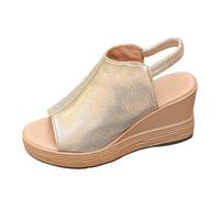 Comfy Arch Support Flatform Sandals for Women Women's Large Size Fish Mouth 2026 Summer Thick Bottom Drag One High Heel Lightweight Slope Heel Shoes Black Sandal Heels Toe Post Sandals (Gold,5)