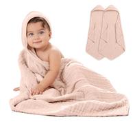 Comfy Cubs 2 Pack Baby Hooded 9 Layer Muslin Cotton Towel for Kids, Large 81 X 81 cm, Ultra Soft, Warm, and Absorbent. Baby Essentials Bath Towels, Cute Unisex Cover for Girls and Boys (2 Pack, Blush)