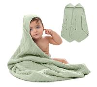 Comfy Cubs 2 Pack Baby Hooded 9 Layer Muslin Cotton Towel for Kids, Large 81 X 81 cm, Ultra Soft, Warm, and Absorbent. Baby Essentials Bath Towels, Cute Unisex Cover for Girls and Boys (2 Pack, Sage)