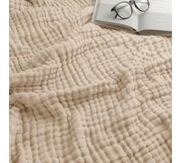 Comfy Cubs Adult Muslin Blanket Throw, 127 x 152 cm - Soft, Six-Layered, Lightweight, Breathable Cotton Blanket for All Seasons - Machine Washable, Stylish Home Decor - Sand