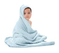 Comfy Cubs Baby Hooded Towel 1-Pack, Large 81cm x 81cm - 6-Layer, Soft, Durable & Absorbent Baby Bath Towel - 100% Muslin Cotton Bathing Products for Babies, Toddlers & Kids - Sky Blue